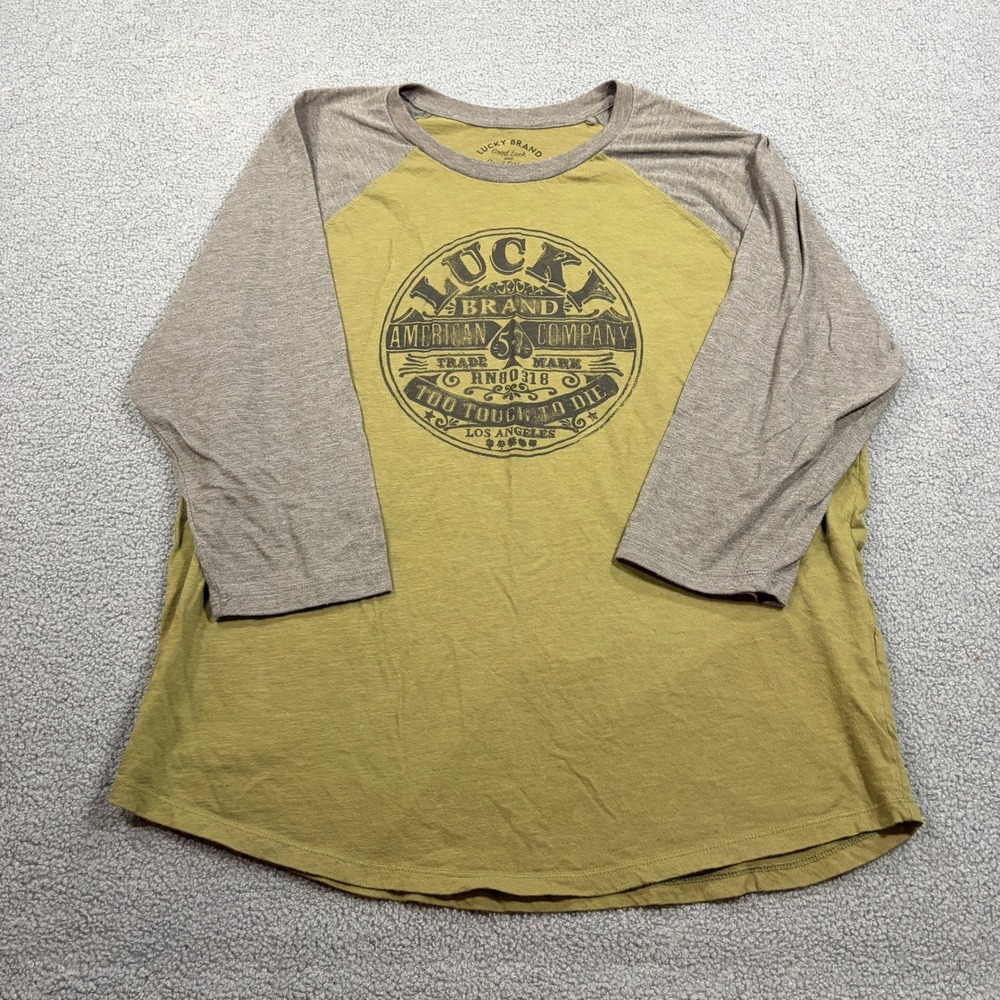 Lucky Brand Shirt Mens XXL Green Too Tough To Die Raglan Graphic 3/4 Sleeve Tee